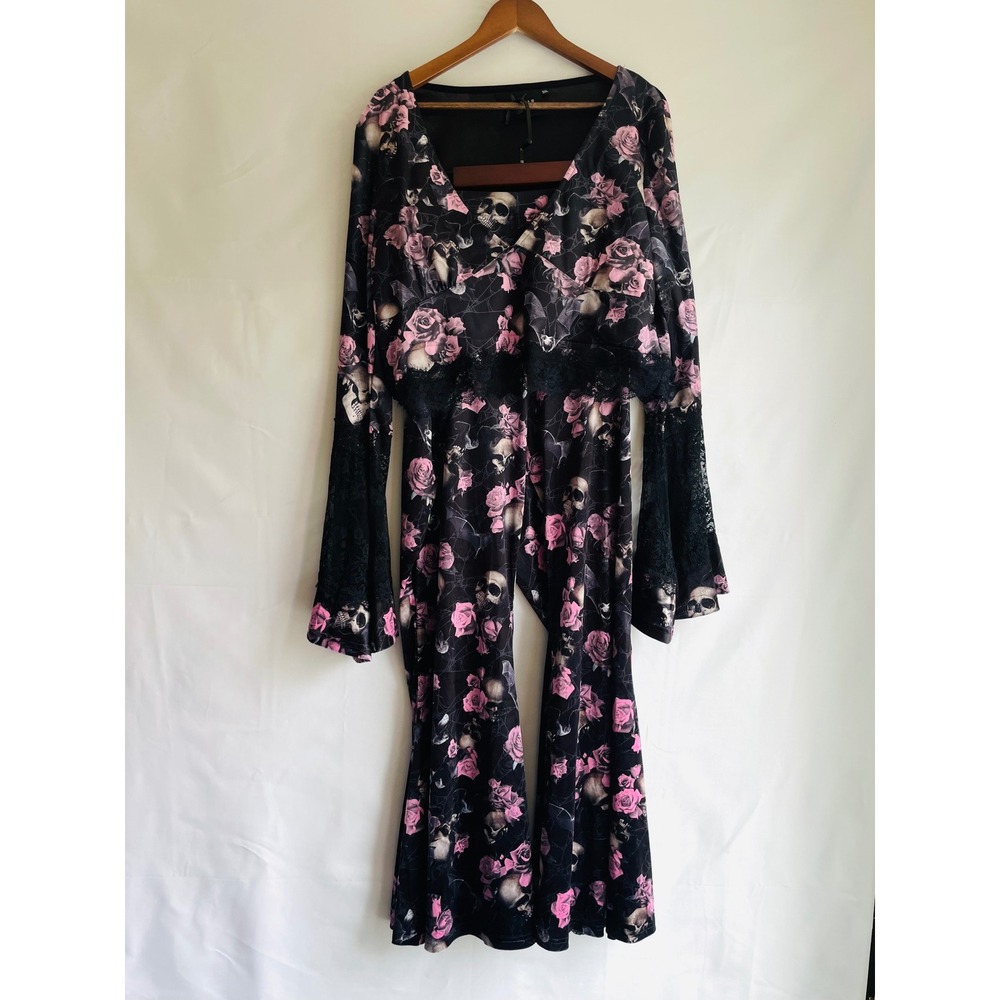 Killstar Velvet Skulls Roses Lace Size 3XL Top & 4XL Pants Set Gothic Black Pink